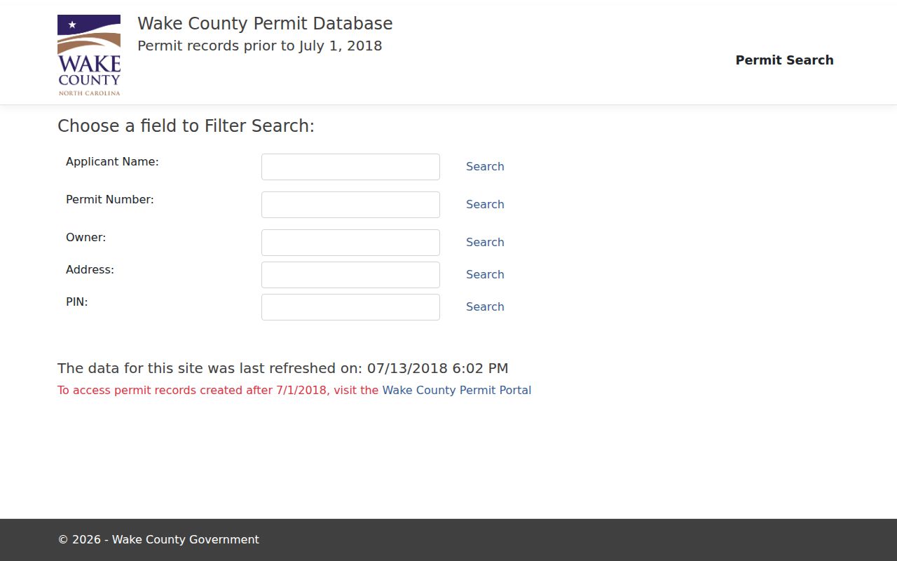 Holly Springs neighbors Wake legacy permit address and PIN search
